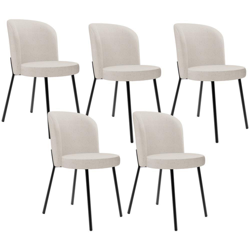 Kit 5 Cadeiras Sala De Jantar Estofada Gavi L02 Linho Cru - 1