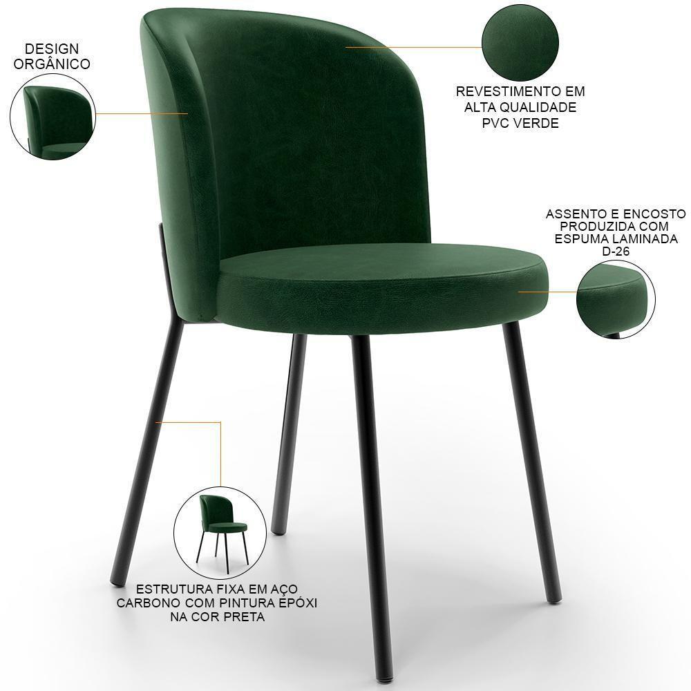 Kit 3 Cadeiras Sala De Jantar Estofada Gavi L02 Couríssimo Verde Musgo - 7