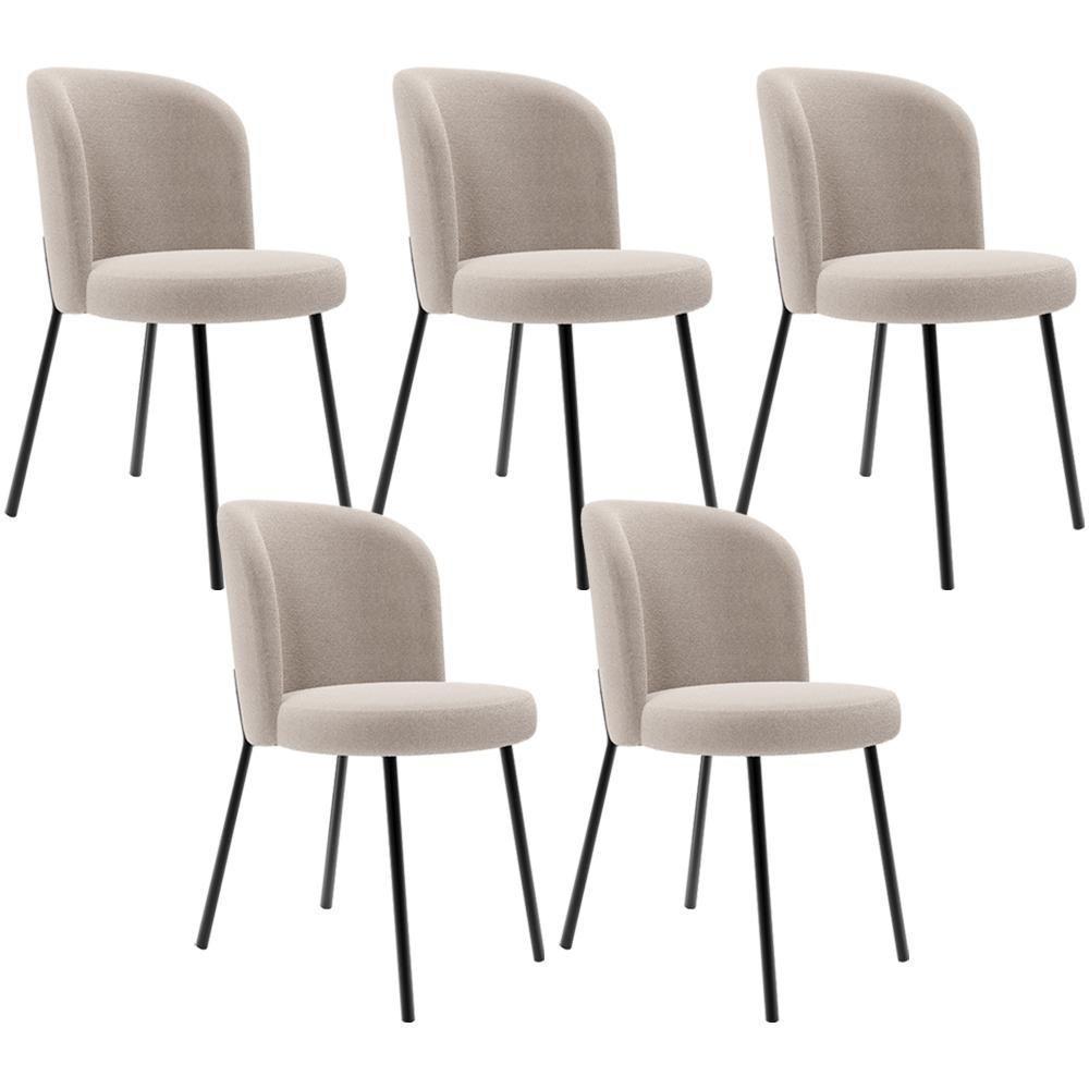 Kit 5 Cadeiras Sala De Jantar Estofada Gavi L02 Bouclê Creme - 1