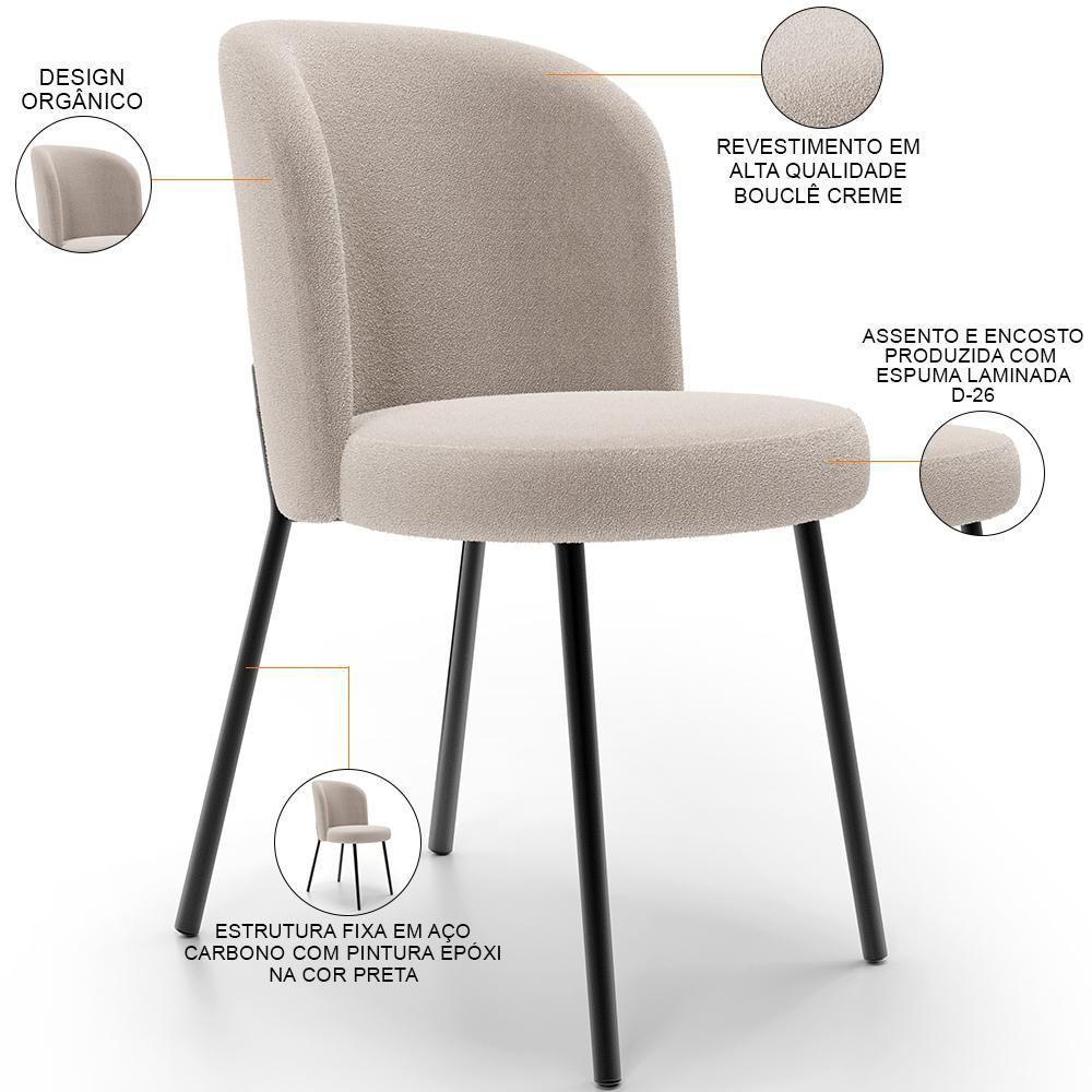 Kit 5 Cadeiras Sala De Jantar Estofada Gavi L02 Bouclê Creme - 7