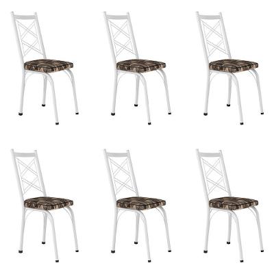 Kit 6 Cadeiras De Cozinha Delaware Estampado Mosaico Palha Pés De Ferro Branco