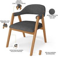 Kit 03 Cadeiras De Jantar E Estar Living Estofada Nadja L02 Linho Cinza Escuro - 5