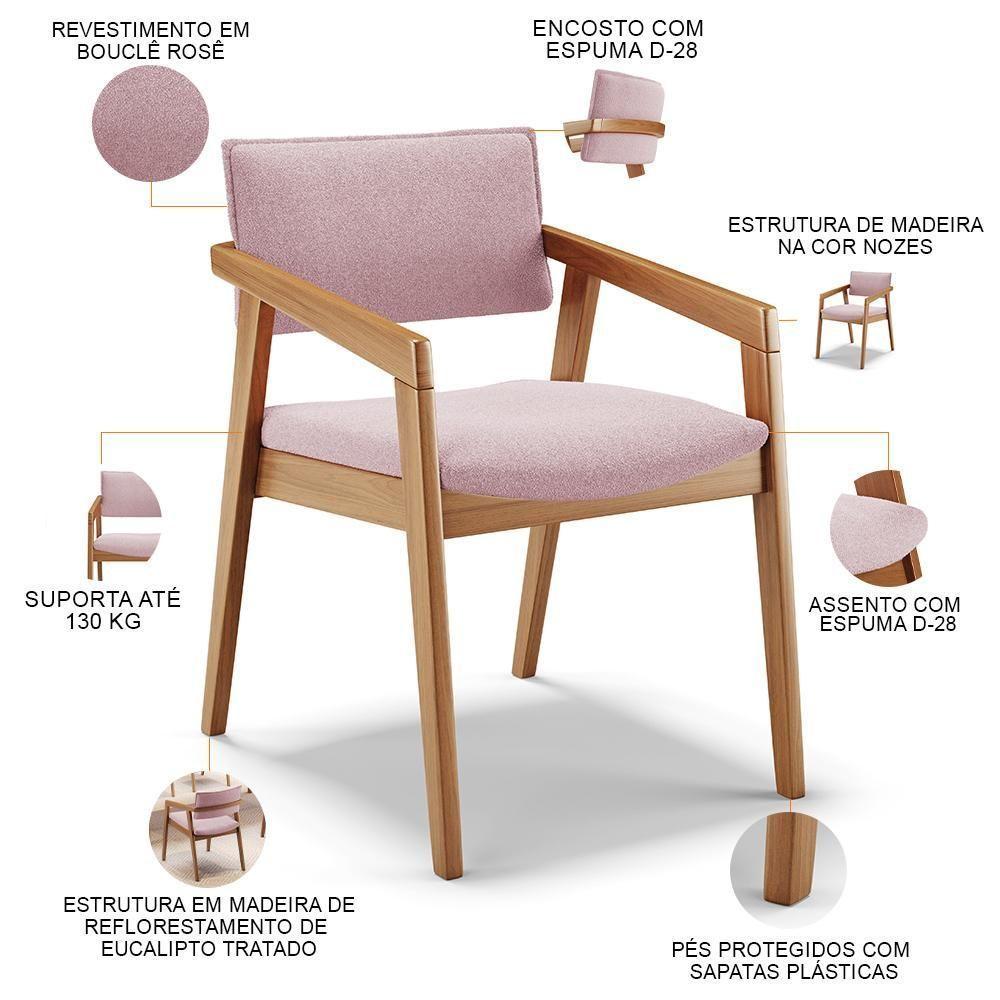 Kit 05 Cadeiras Para Sala De Jantar Estar Living Giorgia B04 Bouclê Rosê - 8