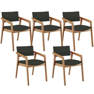 Kit 05 Cadeiras Para Sala De Jantar Estar Living Giorgia B04 Linho Verde Musgo