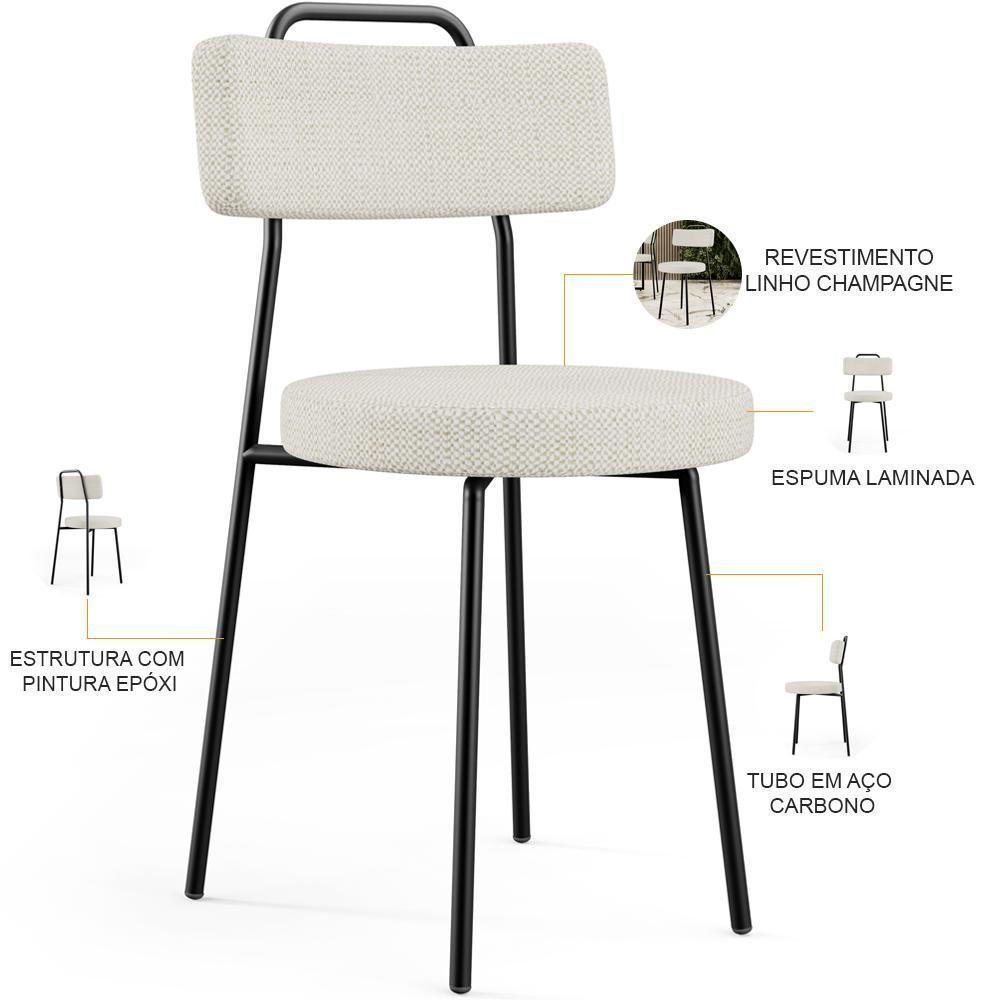 Kit 08 Cadeiras Decorativas Estofada Para Sala De Jantar Barcelona L02 Linho Champagne - Lyam - 8