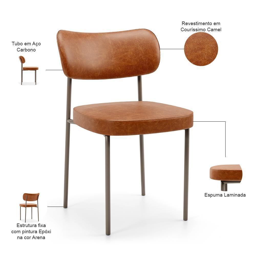 Kit 06 Cadeiras Estofadas Para Sala De Jantar Melina Base Arena L02 Couríssimo Camel - Lyam Decor - 7