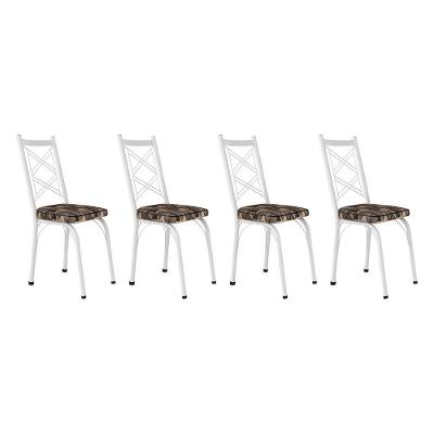 Kit 4 Cadeiras De Cozinha Delaware Estampado Mosaico Palha Pés De Ferro Branco