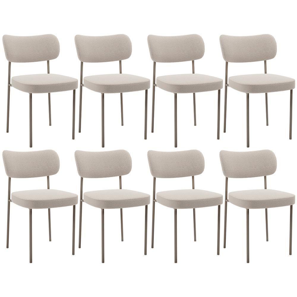 Kit 08 Cadeiras Estofadas Para Sala De Jantar Melina Base Arena L02 Bouclê Creme - Lyam Decor - 1