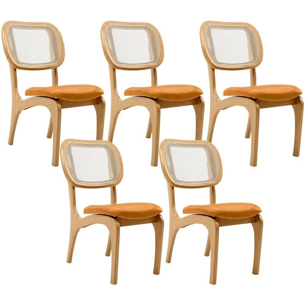 Kit 5 Cadeiras Para Sala De Jantar Estofada E Tela Mariah L02 Couríssimo Whisky - 1