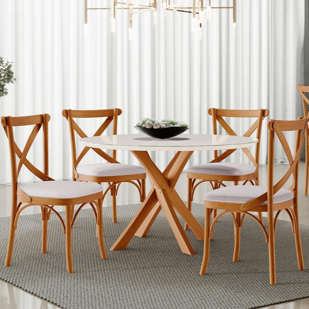 Kit 06 Cadeiras Para Sala De Jantar E Estar Living Estofada ávila L02 Linho Bege - Lyam - 8