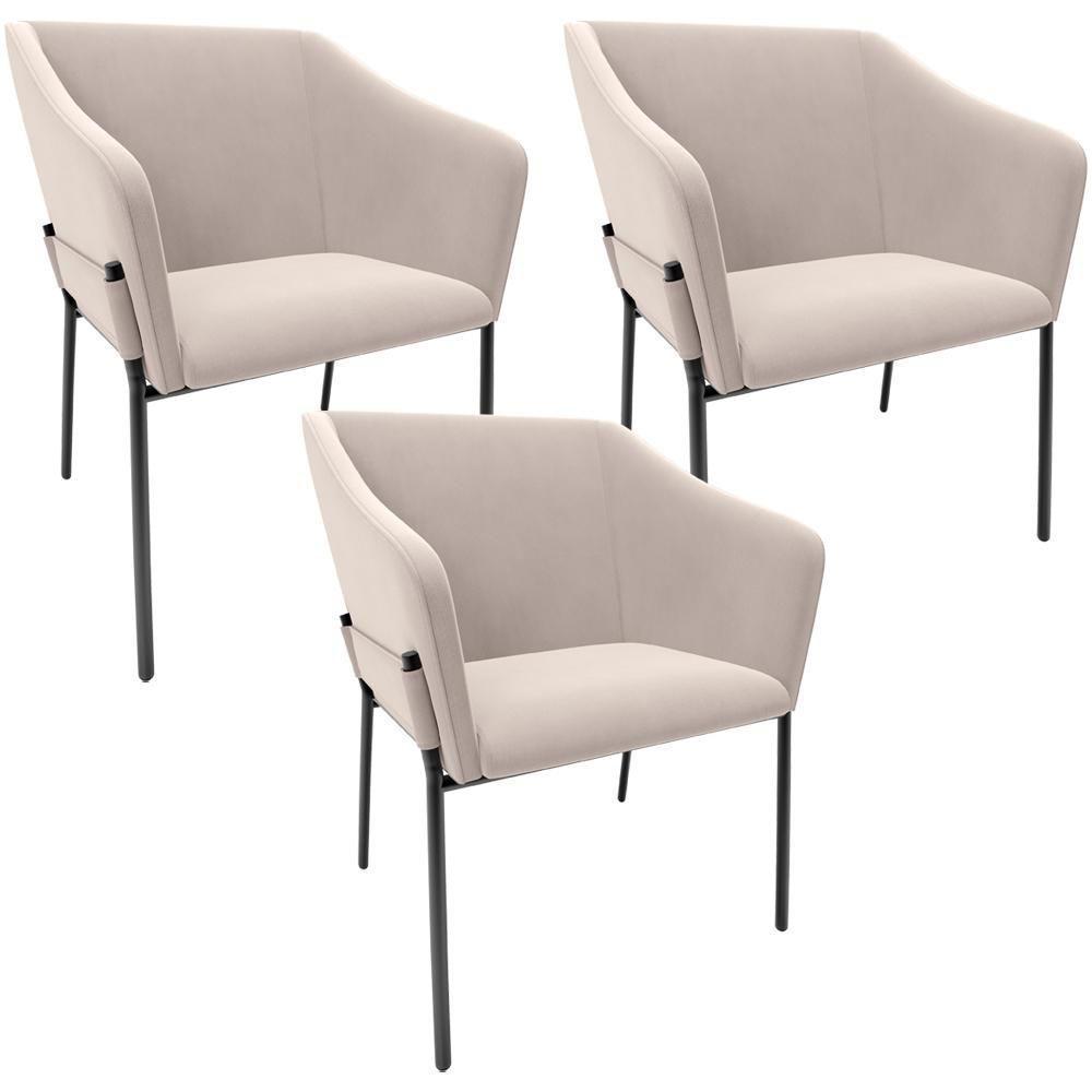 Kit 3 Cadeiras Para Sala De Jantar Estar Living Olívia L02 Suede Bege - Lyam Decor - 1