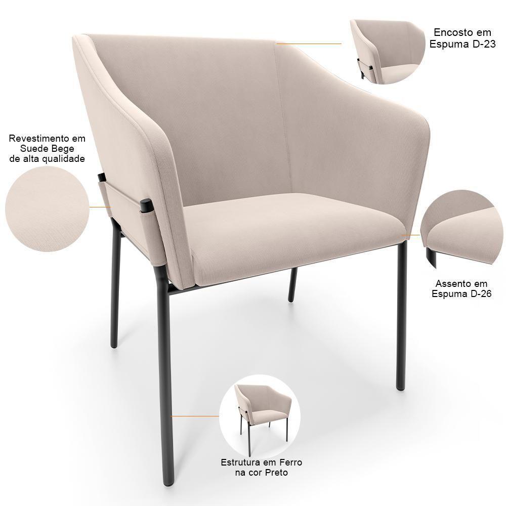 Kit 3 Cadeiras Para Sala De Jantar Estar Living Olívia L02 Suede Bege - Lyam Decor - 7