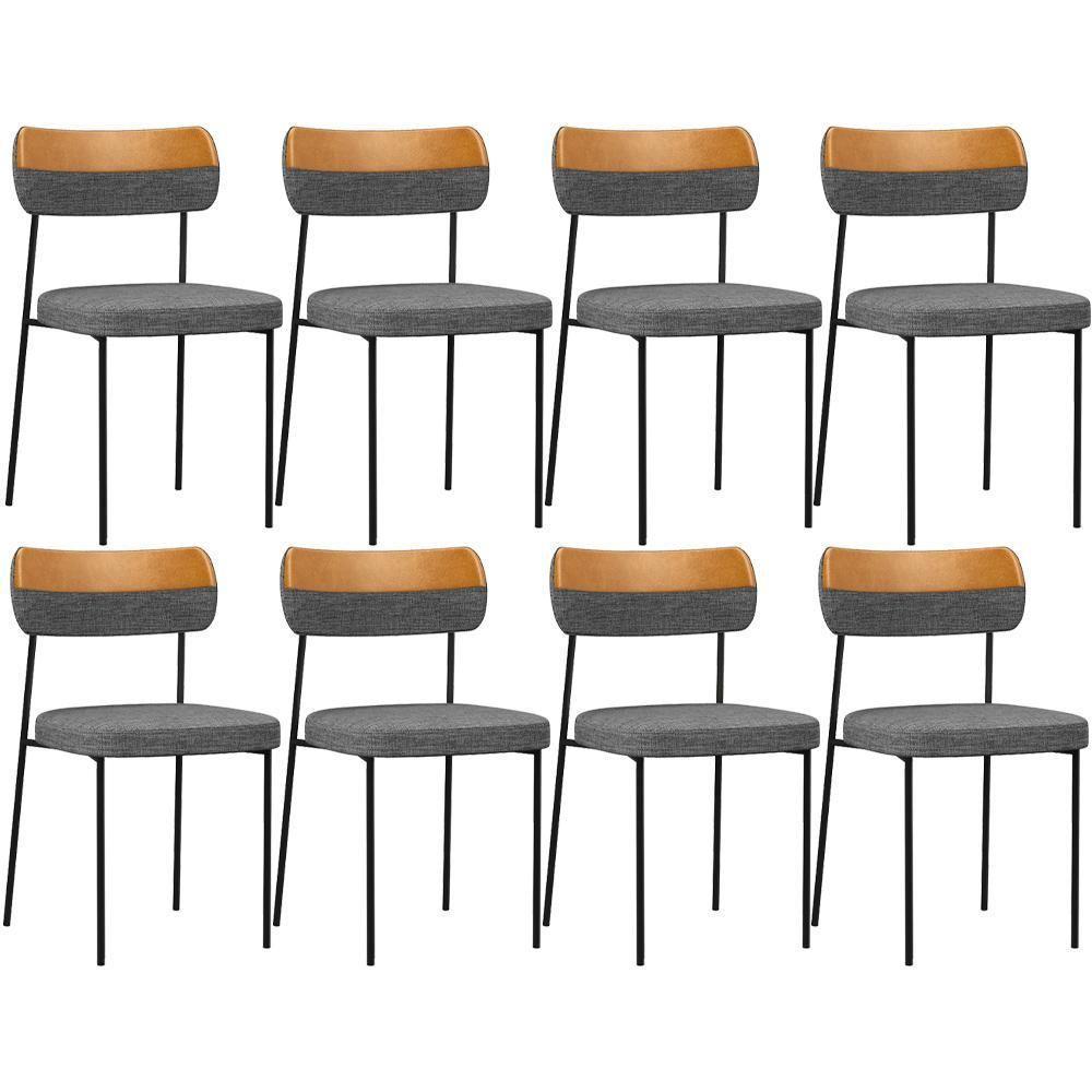 Kit 08 Cadeira Decorativa Estofada Para Sala De Jantar Melina L02 Linho Cinza Escuro Couríssimo Whisky - Lyam Decor - 1