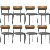 Kit 08 Cadeira Decorativa Estofada Para Sala De Jantar Melina L02 Linho Cinza Escuro Couríssimo Whisky - Lyam Decor - 1