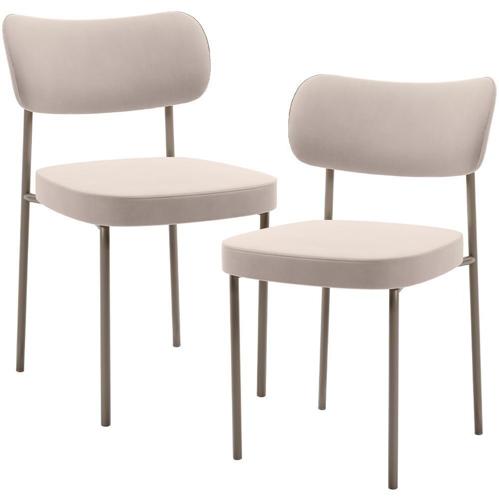 Kit 02 Cadeiras Para Sala De Jantar Melina Base Arena L02 Suede Bege - Lyam Decor - 1