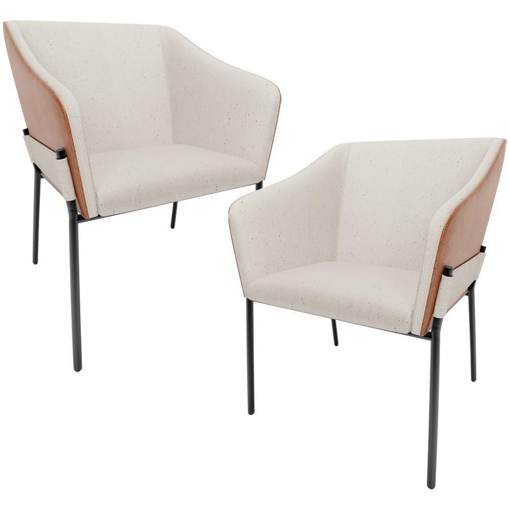 Kit 2 Cadeiras Para Sala De Jantar Estar Living Olívia L02 Linho Cru Couríssimo Camel - Lyam Decor - 1