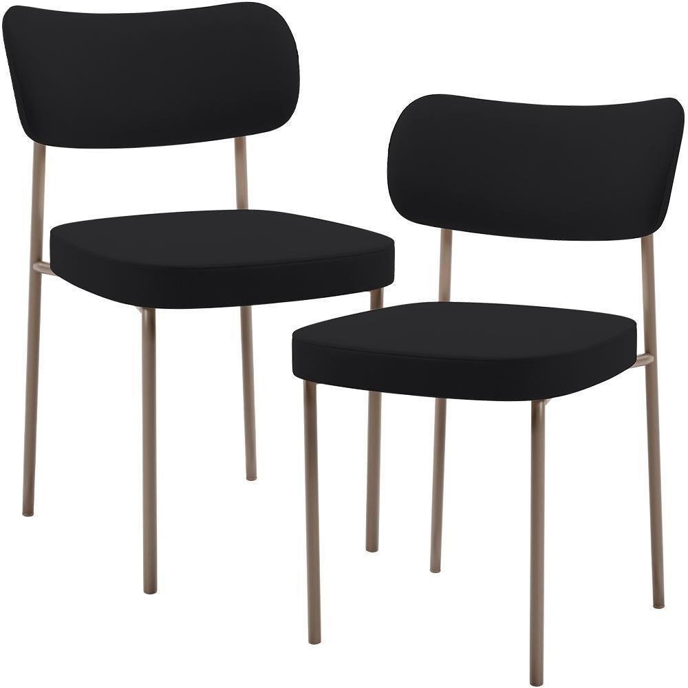 Kit 02 Cadeiras Para Sala De Jantar Melina Base Arena L02 Suede Preto - Lyam Decor - 1