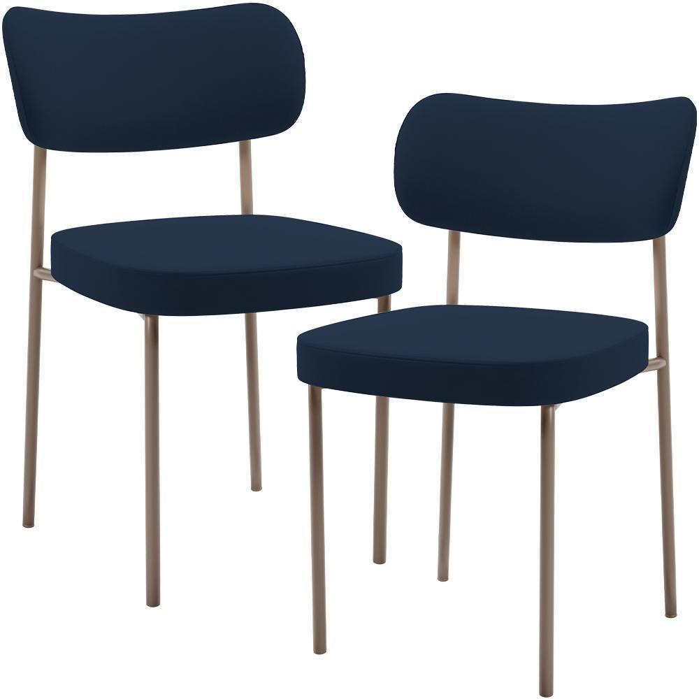 Kit 02 Cadeiras Para Sala De Jantar Melina Base Arena L02 Suede Azul Marinho - Lyam Decor - 1