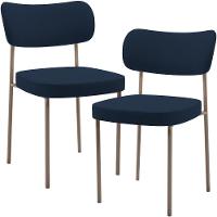 Kit 02 Cadeiras Para Sala De Jantar Melina Base Arena L02 Suede Azul Marinho - Lyam Decor - 1