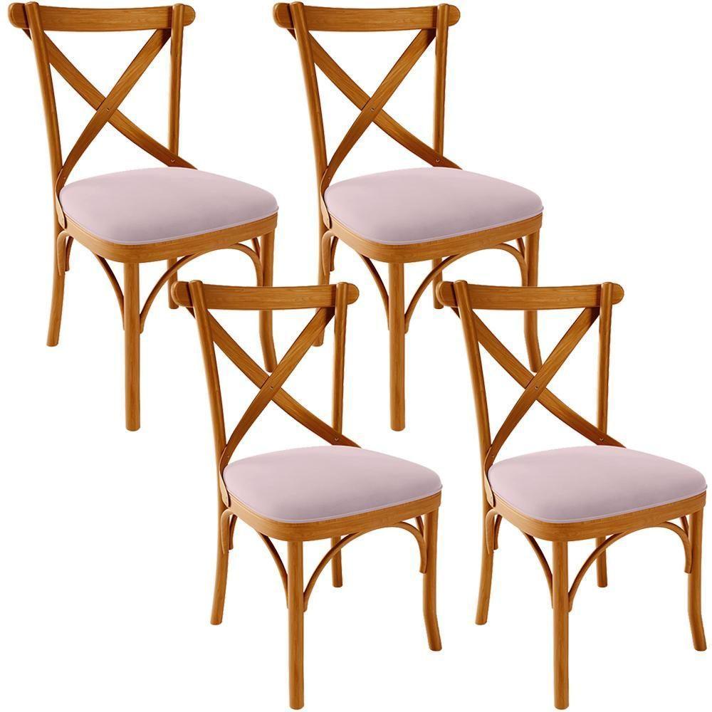 Kit 04 Cadeiras Para Sala De Jantar E Estar Living Estofada ávila L02 Suede Rosê - Lyam - 1