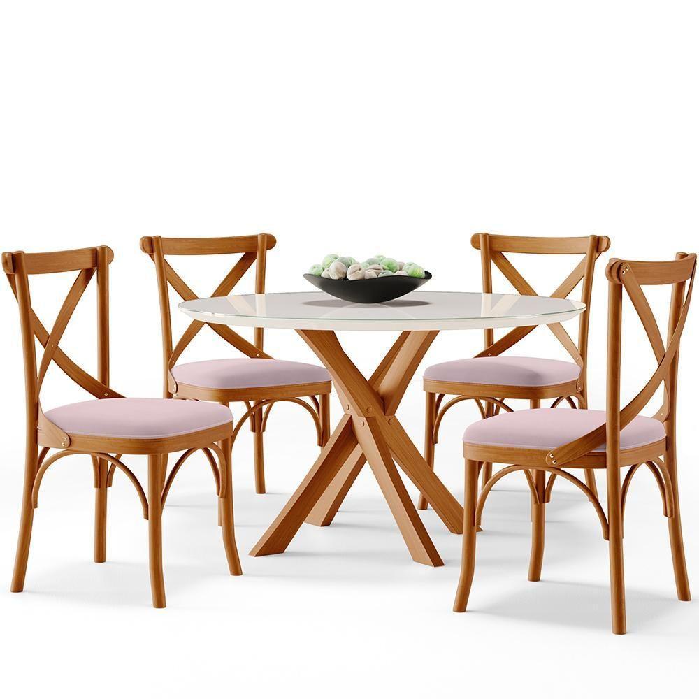 Kit 04 Cadeiras Para Sala De Jantar E Estar Living Estofada ávila L02 Suede Rosê - Lyam - 5