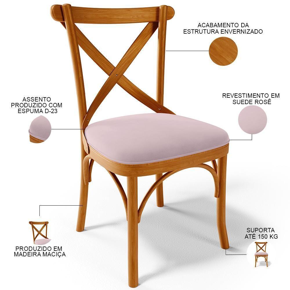Kit 04 Cadeiras Para Sala De Jantar E Estar Living Estofada ávila L02 Suede Rosê - Lyam - 6