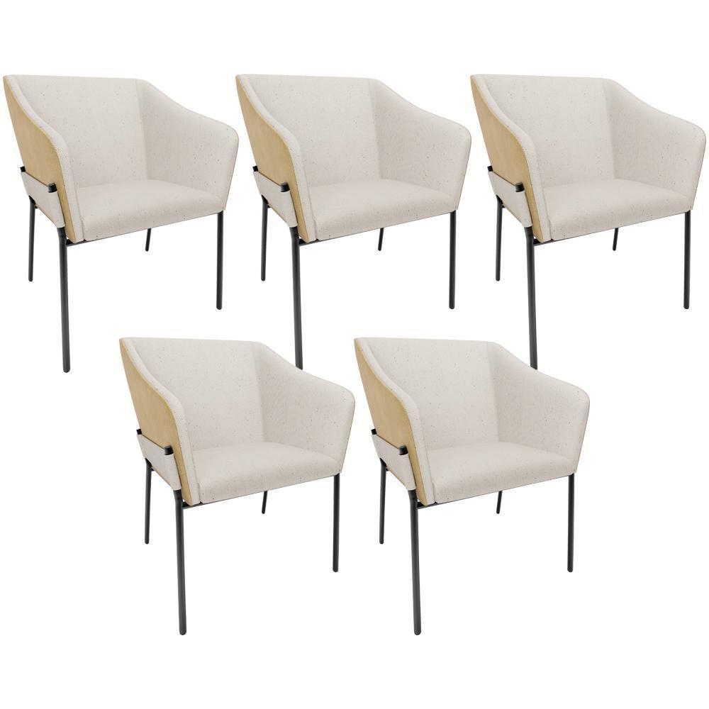 Kit 5 Cadeiras Para Sala De Jantar Estar Living Olívia L02 Linho Cru Couríssimo Fendi - Lyam Decor - 1