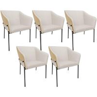 Kit 5 Cadeiras Para Sala De Jantar Estar Living Olívia L02 Linho Cru Couríssimo Fendi - Lyam Decor - 1
