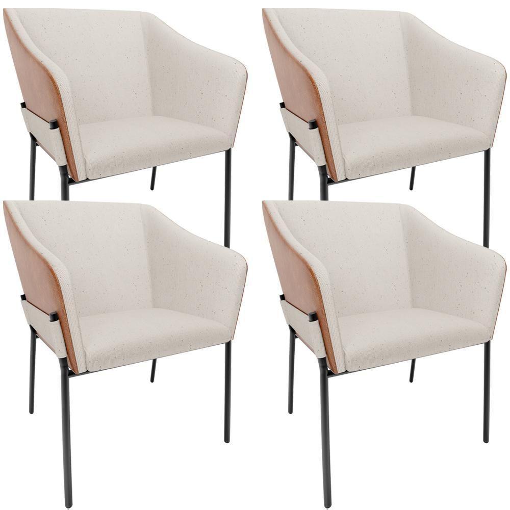 Kit 4 Cadeiras Para Sala De Jantar Estar Living Olívia L02 Linho Cru Couríssimo Camel - Lyam Decor - 1