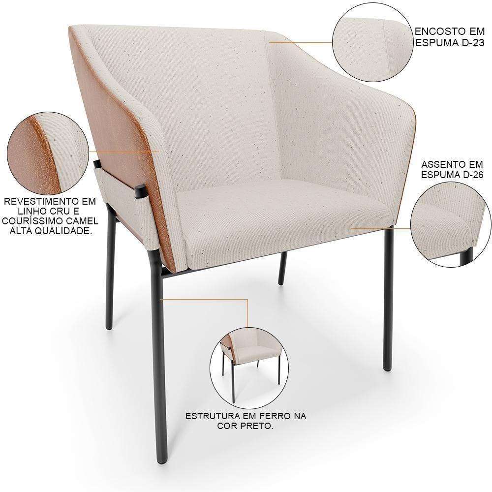 Kit 4 Cadeiras Para Sala De Jantar Estar Living Olívia L02 Linho Cru Couríssimo Camel - Lyam Decor - 7