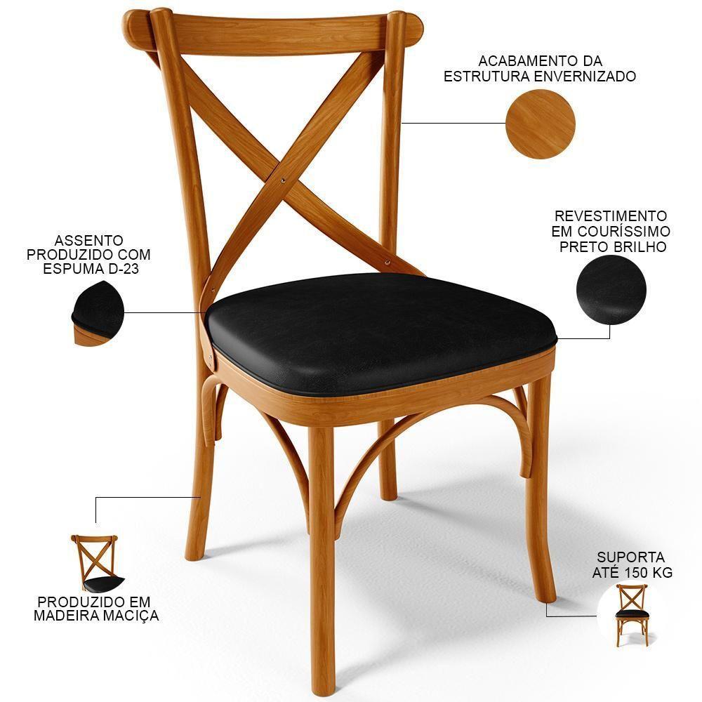 Kit 04 Cadeiras Para Sala De Jantar E Estar Living Estofada ávila L02 Couríssimo Preto - Lyam - 6