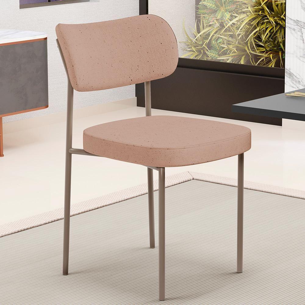 Kit 02 Cadeiras Para Sala De Jantar Melina Base Arena L02 Linho Rosê - Lyam Decor - 4