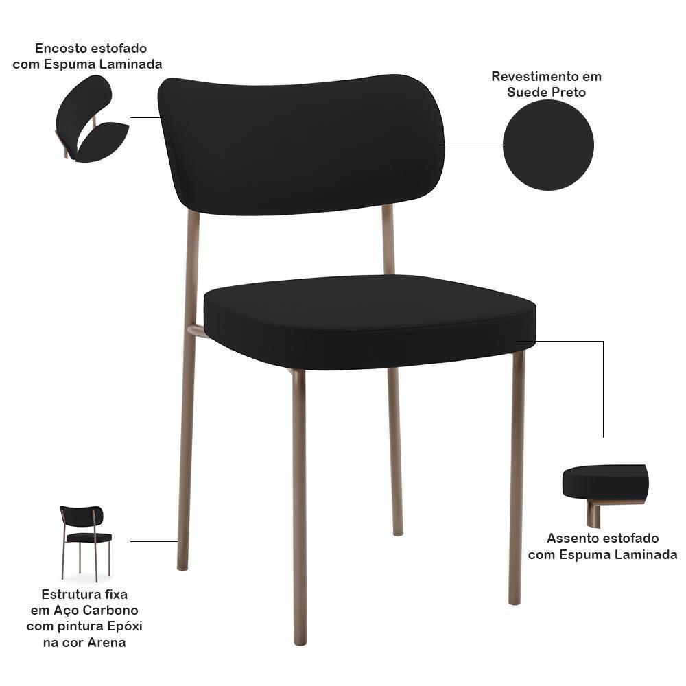 Kit 08 Cadeiras Estofadas Para Sala De Jantar Melina Base Arena L02 Suede Preto - Lyam Decor - 7