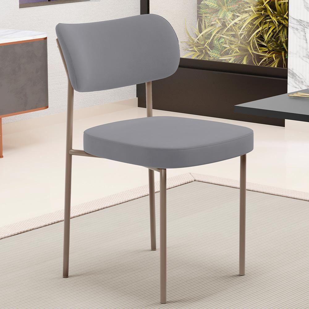 Kit 08 Cadeiras Estofadas Para Sala De Jantar Melina Base Arena L02 Suede Cinza - Lyam Decor - 6