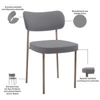 Kit 08 Cadeiras Estofadas Para Sala De Jantar Melina Base Arena L02 Suede Cinza - Lyam Decor - 7