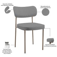 Kit 02 Cadeiras Para Sala De Jantar Melina Base Arena L02 Linho Cinza Escuro - Lyam Decor - 3