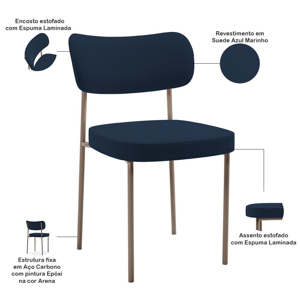 Kit 08 Cadeiras Estofadas Para Sala De Jantar Melina Base Arena L02 Suede Azul Marinho - Lyam Decor - 7