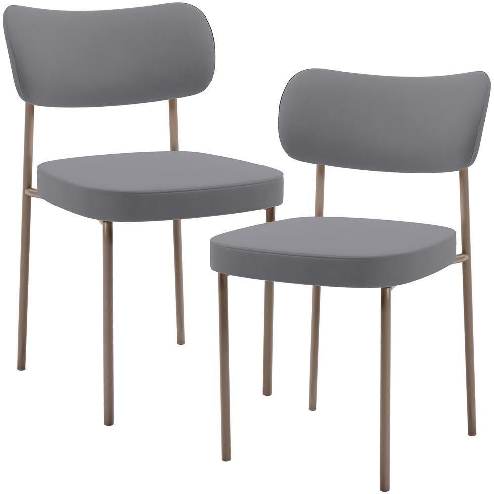 Kit 02 Cadeiras Para Sala De Jantar Melina Base Arena L02 Suede Cinza - Lyam Decor - 1