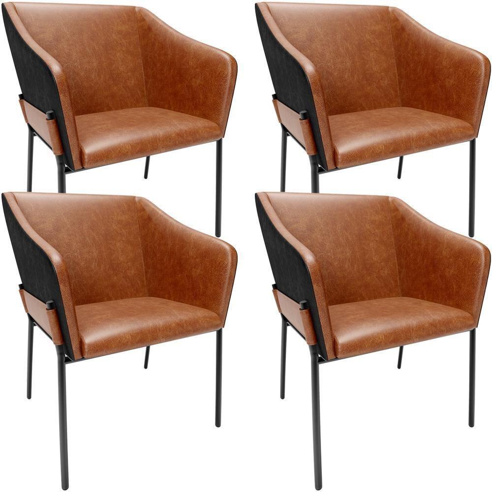 Kit 4 Cadeiras Para Sala De Jantar Estar Living Olívia L02 Couríssimo Camel Preto - Lyam Decor - 1