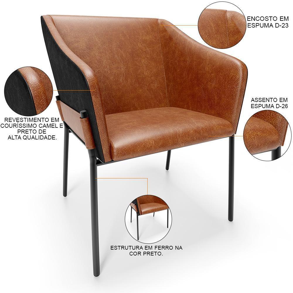 Kit 4 Cadeiras Para Sala De Jantar Estar Living Olívia L02 Couríssimo Camel Preto - Lyam Decor - 7