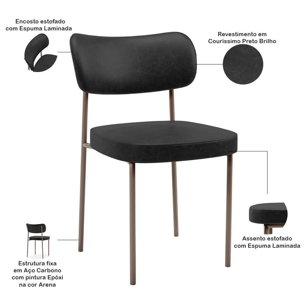 Kit 02 Cadeiras Para Sala De Jantar Melina Base Arena L02 Couríssimo Preto - Lyam Decor - 7