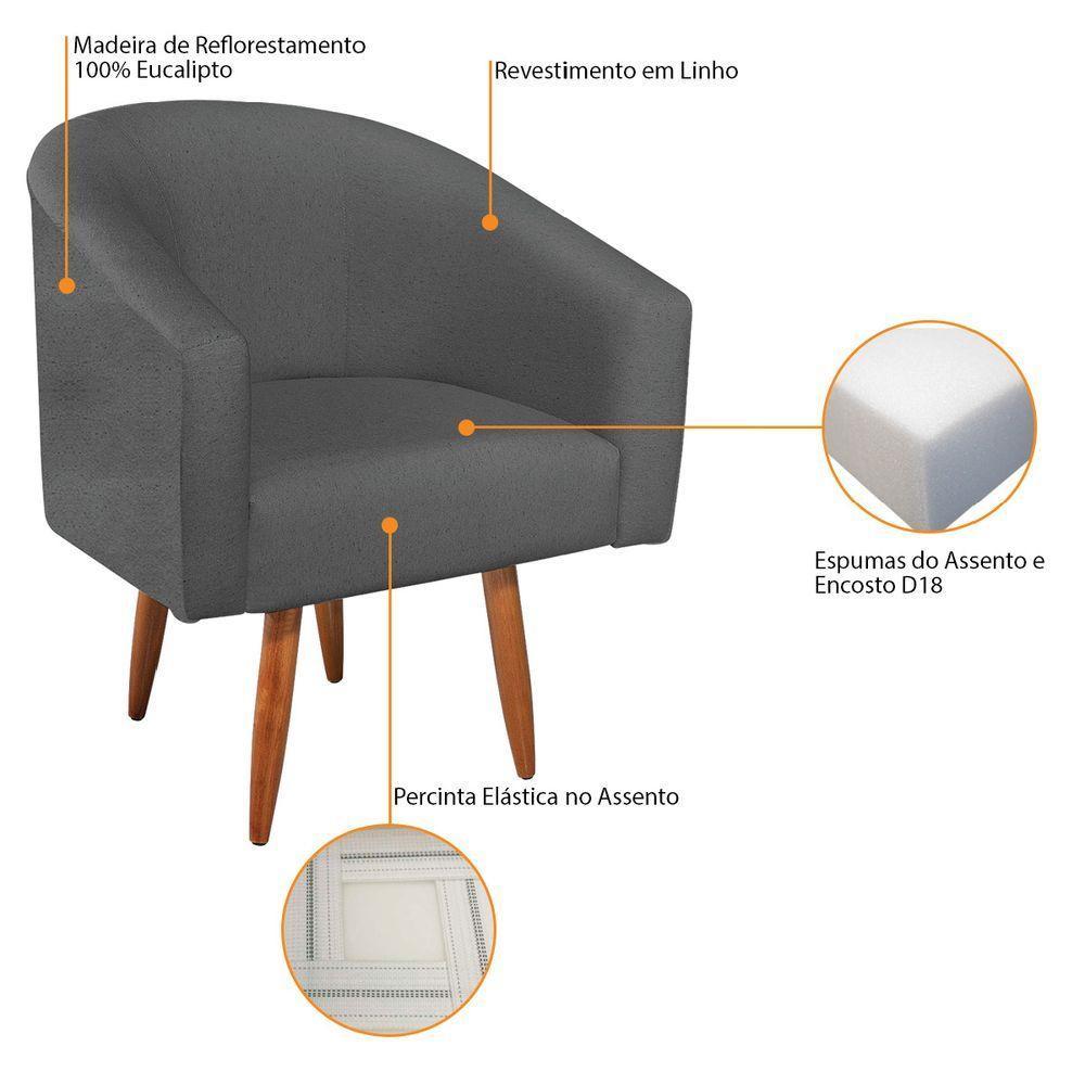 Cadeira Sala Jantar Recepção Luiza Pés Palito Linho Cinza Escuro - 5