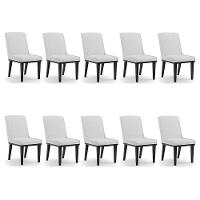 Cadeira Sala De Jantar Base Madeira Preto Kit 10 Sofia Linho D03 - D'rossi Cor Cinza - 7