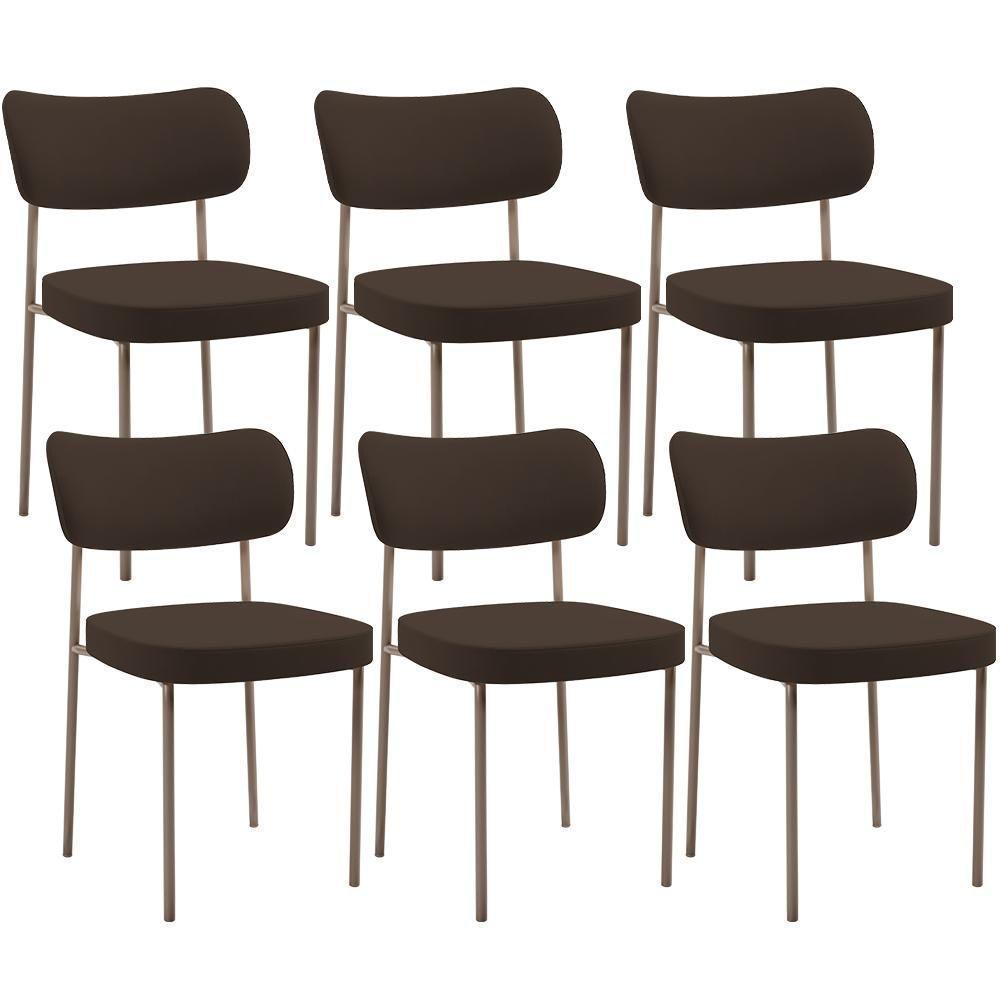 Kit 06 Cadeiras Estofadas Para Sala De Jantar Melina Base Arena L02 Suede Marrom - Lyam Decor - 1