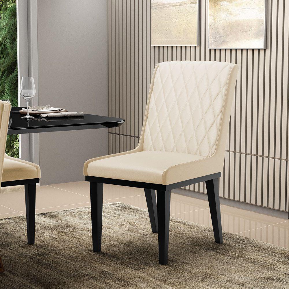 Cadeira Sala De Jantar Base Madeira Preto Kit 10 Sofia Sintético D03 - D'rossi Cor Bege - 6