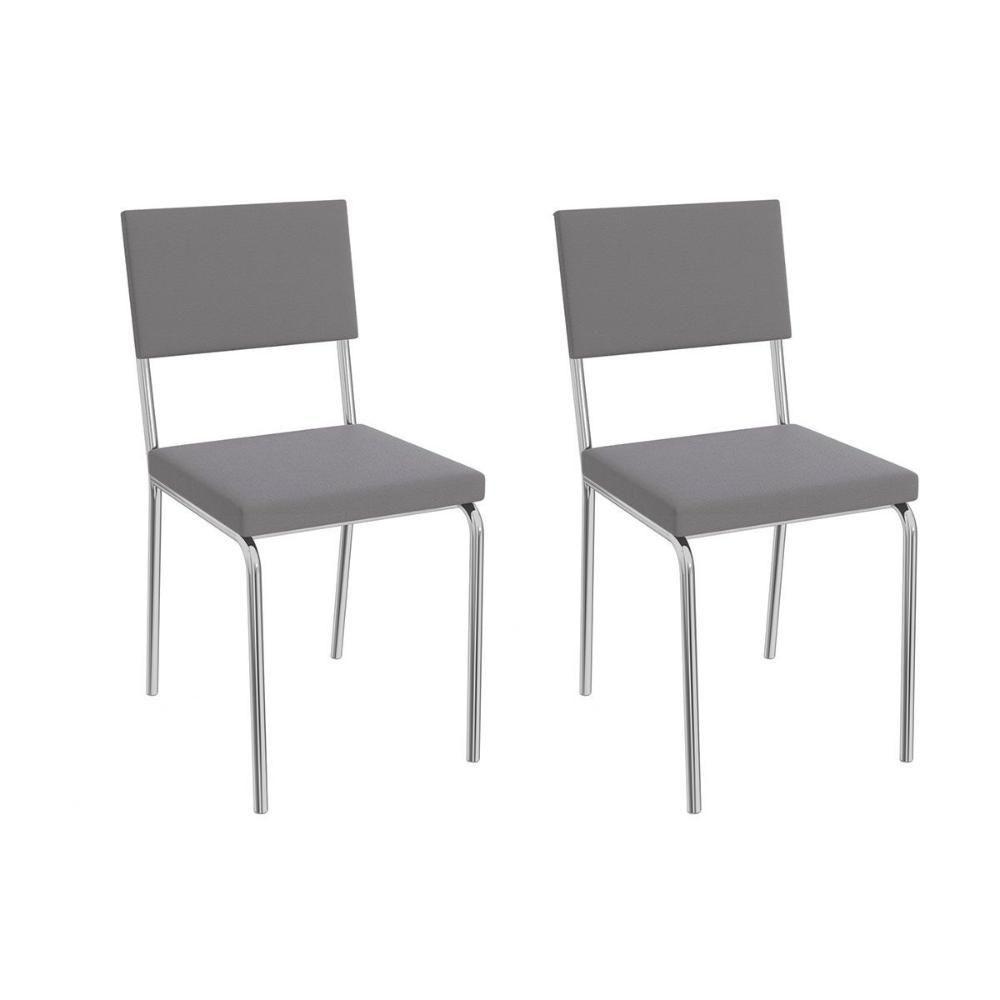 Cadeira Sala de Jantar Zaria 2C128 Aço Kit 2 Uni Cromado/Cinza A050 Suede Veludo - Kappesberg - 1