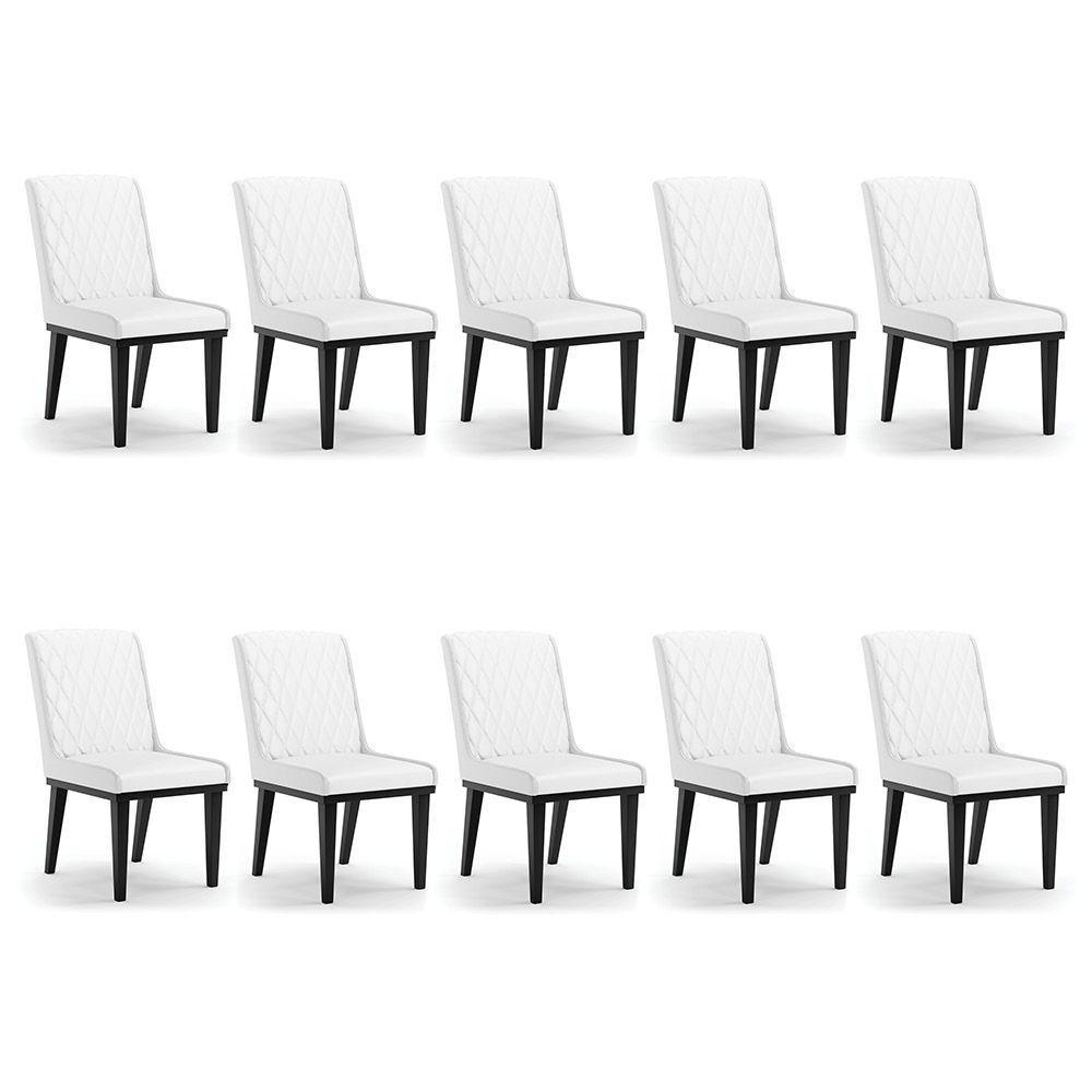Cadeira Sala De Jantar Base Madeira Preto Kit 10 Sofia Sintético D03 - D'rossi Cor Branco - 6
