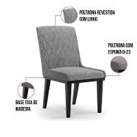 Cadeira Sala De Jantar Base Madeira Preto Kit 10 Sofia Linho D03 - D'rossi Cor Grafite - 5