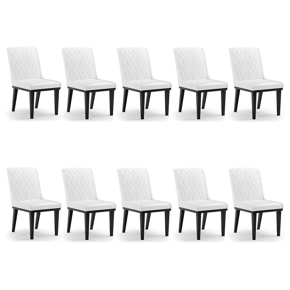 Cadeira Sala De Jantar Base Madeira Preto Kit 10 Sofia Sintético Pu D03 - D'rossi Cor Branco - 7