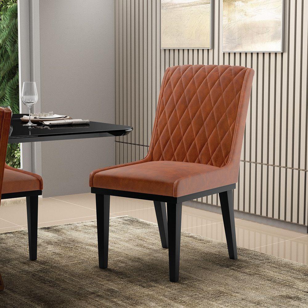 Cadeira Sala De Jantar Base Madeira Preto Kit 10 Sofia Sintético Pu Nozes D03 - D'rossi - 6